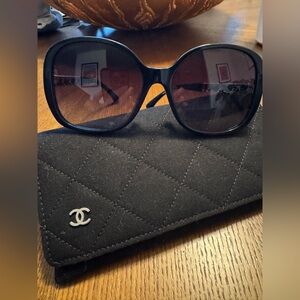 CHANEL Black Quilted Sunglasses with Dark Lenses